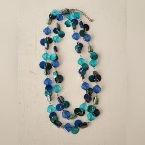 Vintage Turquouise & Blue Bead Necklace 18.5" Single Strand Boho Design